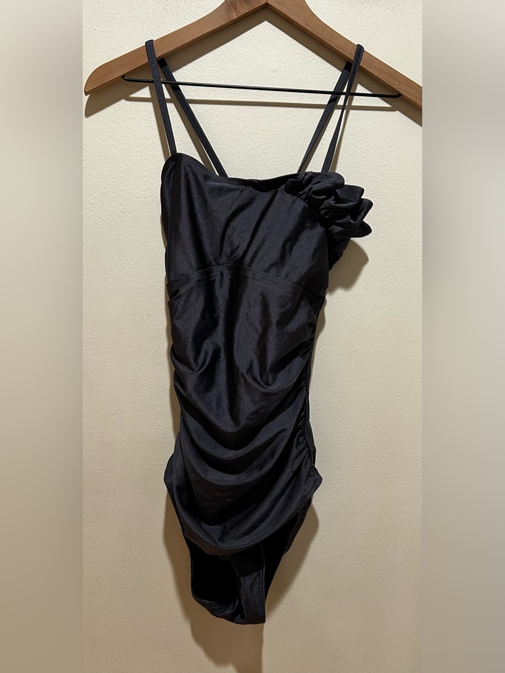 Albion Metallic Silver Dark Grey One Piece Swimsuit w/ Ruched Sides Women Small